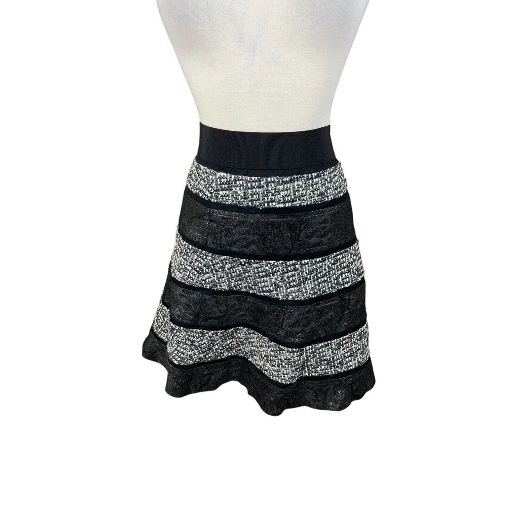 Tory Burch Black Metallic Tweed Stripe Blythe Back Zip Skirt Size 8